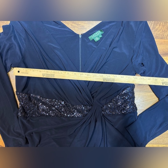 Lauren Ralph Lauren Navy Sequin Waist Evening Gown Dress Size 18 NWT - Picture 5 of 11